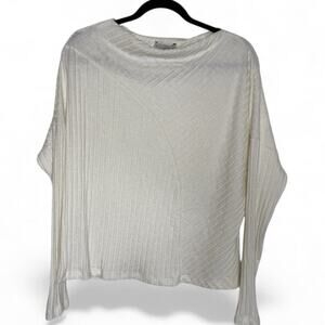 Michael Stars Asymmetrical Ribbed Dolman Sleeve Top Ivory L — Made in USA